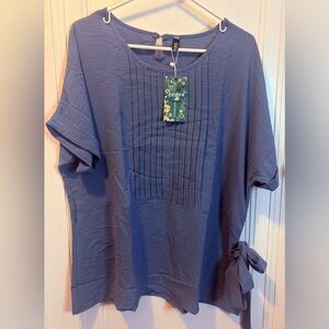 Chic Blue Blouse with Side Tie